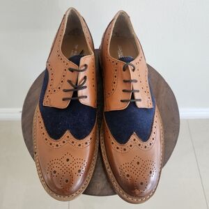 Paul Malone Leather Wingtip Shoes Brown/Navy